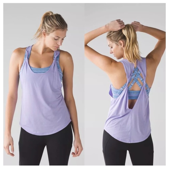 Lululemon Ready & Go Tank Built-In Bra Top Wave Twist Lilac Kayak Blue Size 4 - Picture 2 of 6